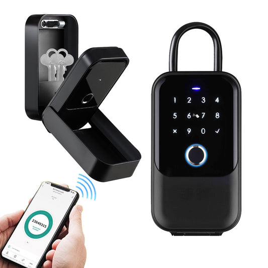 Waterproof Smart key lock box 5-in-1 Key Lock Box with APP Control, Fingerprint Recognize & Multiple Code Types, Outside Wall Mounted & Door Hanging, Key Lockbox for House Key