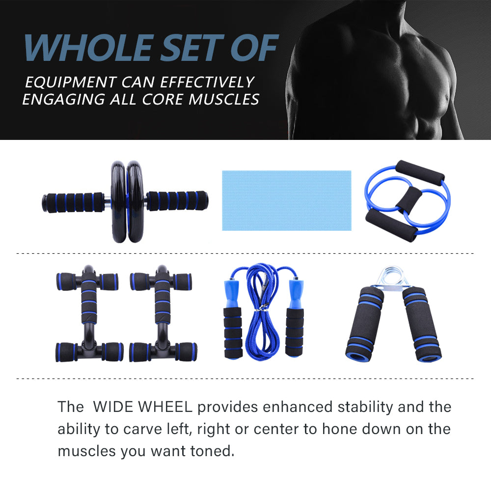 7-in-1 AB Wheel Roller Kit with Push Up brackets Skipping Rope Hand Wrist Developer and Ab roller for Home Workout