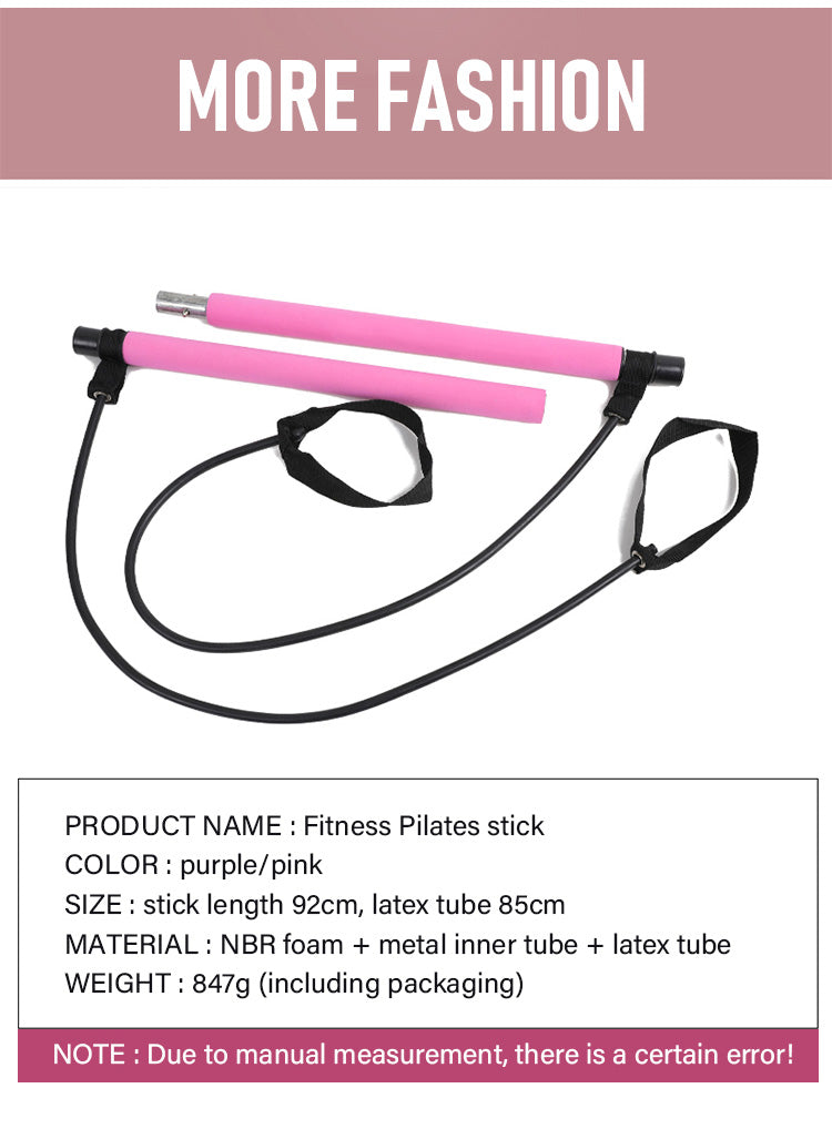 Pilates Rope Exercise Resistance Band Portable Yoga Pilates Stick Muscle Toning Bar Home Gym Pilates with Foot Loop for Body Workout