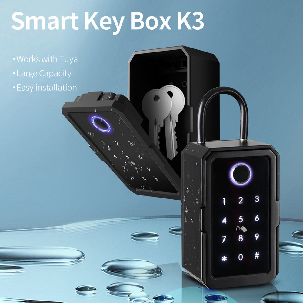 Waterproof Smart key lock box 4-in-1 Key Lock Box with APP Control, Fingerprint Recognize & Multiple Code Types, Outside Wall Mounted & Door Hanging, Key Lockbox for House Key