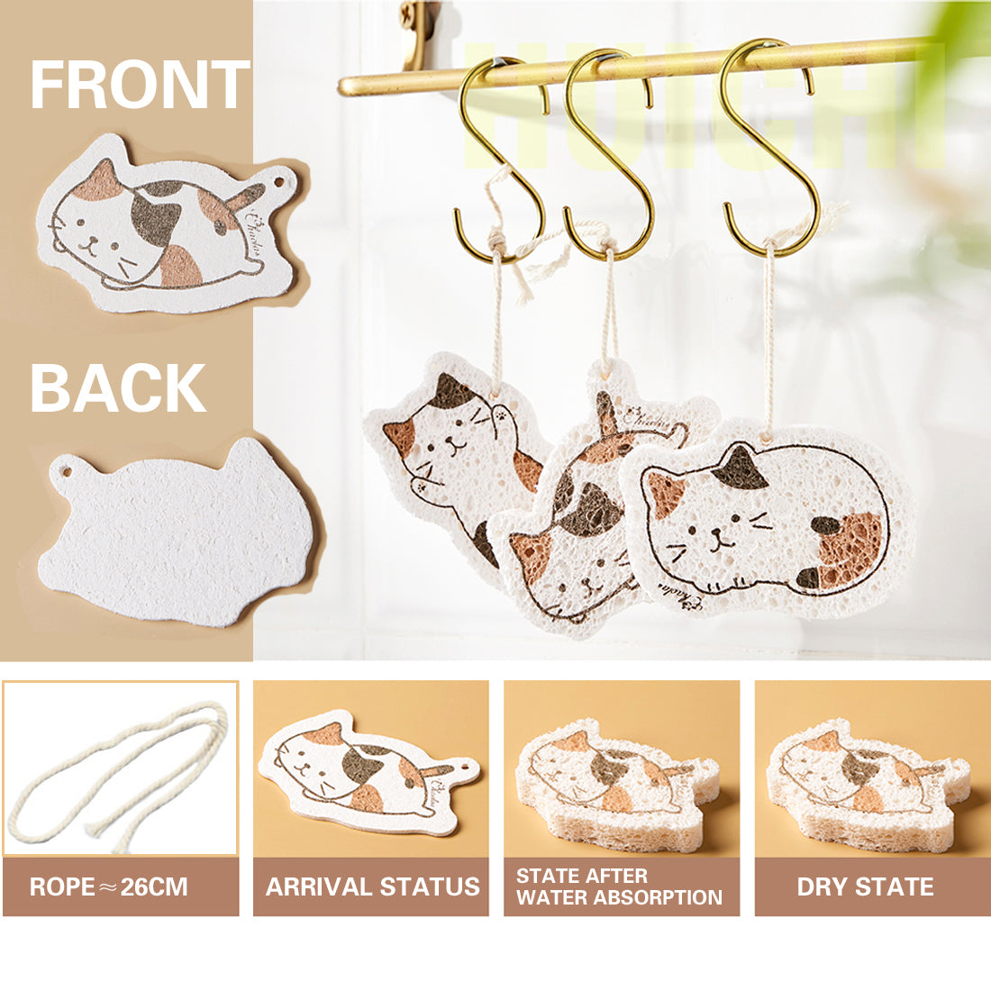 4PCS Cartoon Dishwashing Sponge Compressed Kitchen Cleaning Supplies Wood Pulp