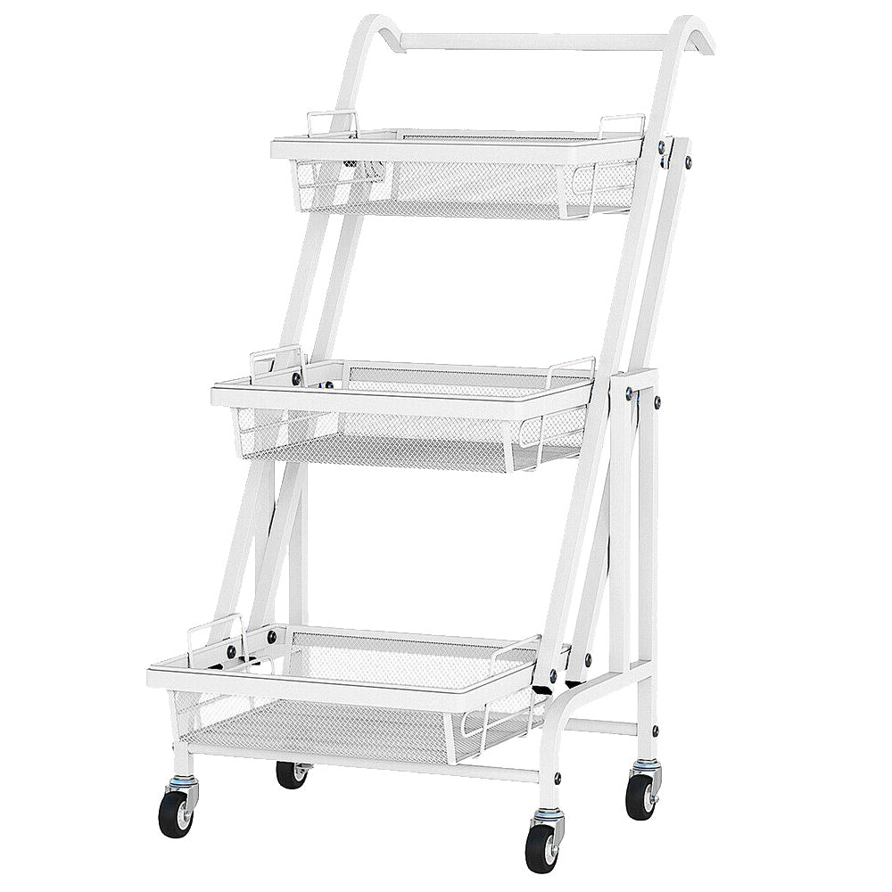 3 Tier Trolley Cart Foldable Home Storage Rack with Brake Wheels|Removable Spice Rack Kitchen Organizer with Handle Pantry Organizer Mesh Shelf. Kids' Room Coffee Bar Bedroom Accessories