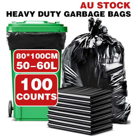 100 count (50-60 L,80*100cm) HEAVY DUTY GARBAGE BAGS 13-16 Gallon Black trash bags. Hefty trash bags Puncture Resistant for Restaurant Hotel Kitchen large cans, Large capacity black rubbish bags