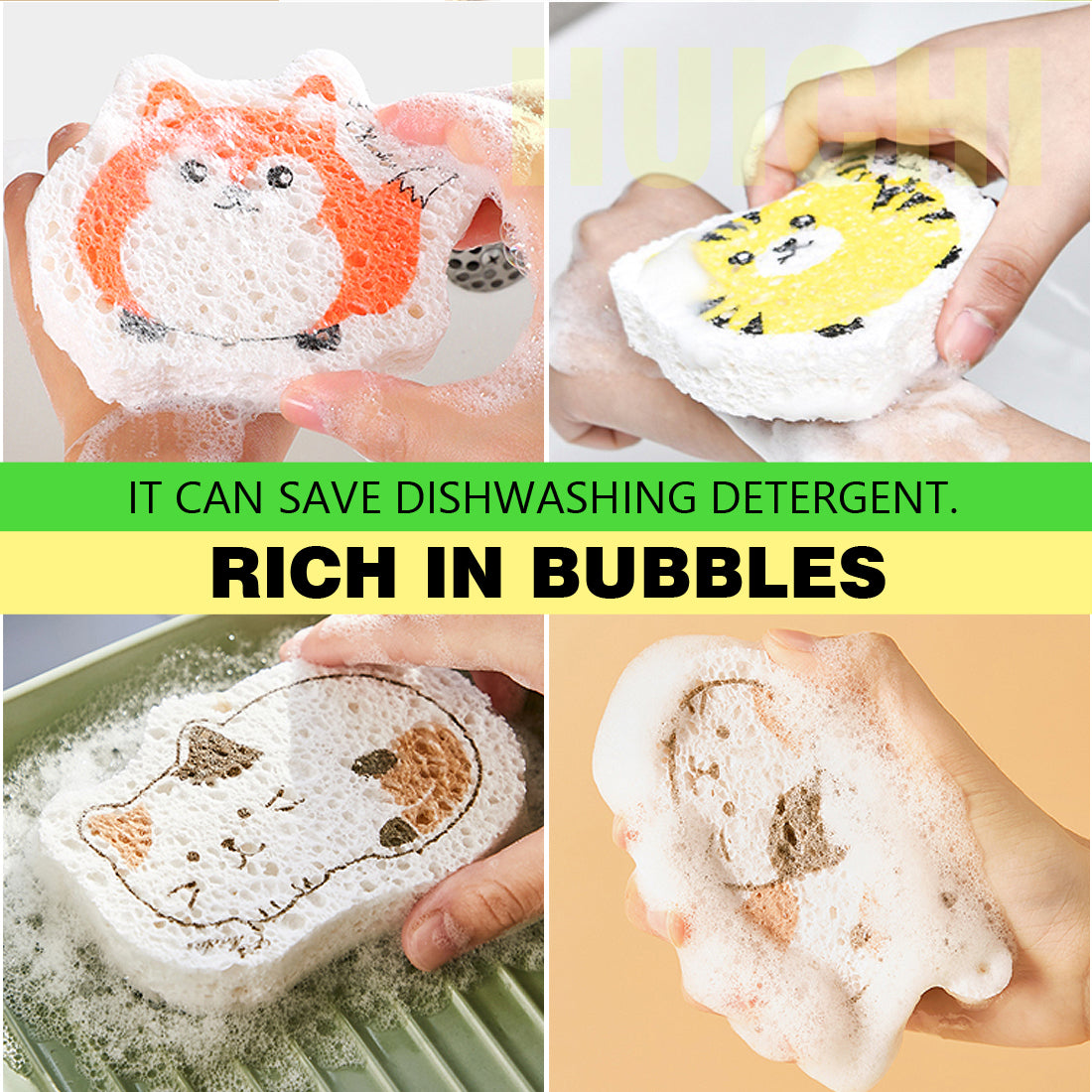 4PCS Cartoon Dishwashing Sponge Compressed Kitchen Cleaning Supplies Wood Pulp