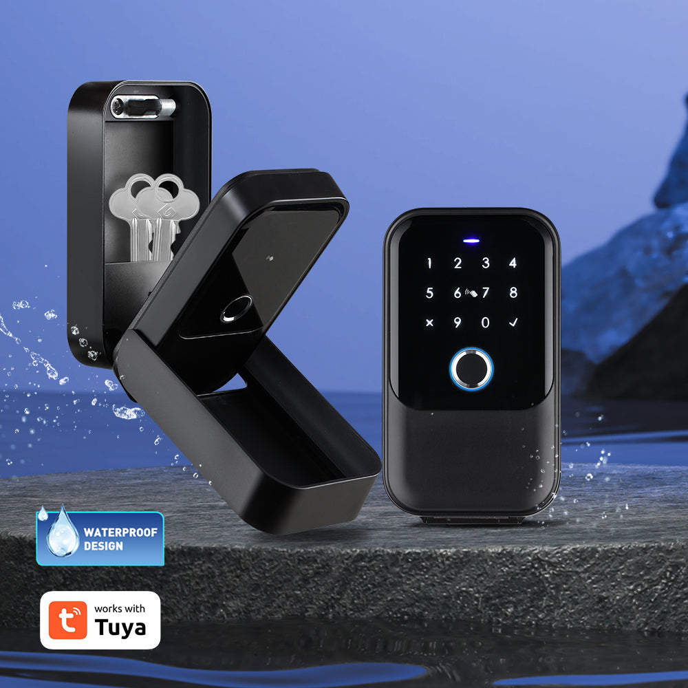 Waterproof Smart key lock box 5-in-1 Key Lock Box with APP Control, Fingerprint Recognize & Multiple Code Types, Outside Wall Mounted & Door Hanging, Key Lockbox for House Key