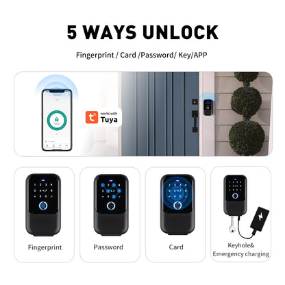 Waterproof Smart key lock box 5-in-1 Key Lock Box with APP Control, Fingerprint Recognize & Multiple Code Types, Outside Wall Mounted & Door Hanging, Key Lockbox for House Key