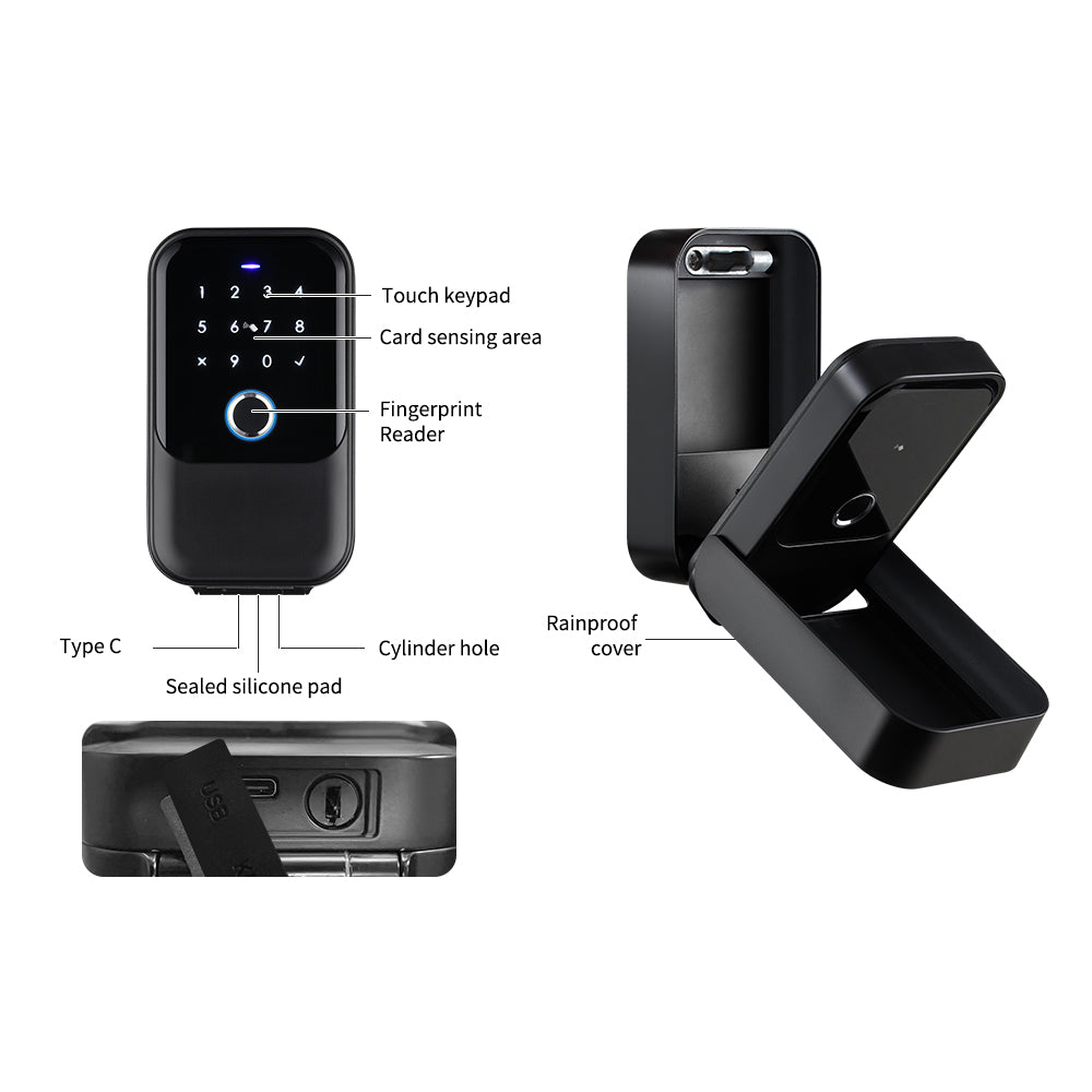 Waterproof Smart key lock box 5-in-1 Key Lock Box with APP Control, Fingerprint Recognize & Multiple Code Types, Outside Wall Mounted & Door Hanging, Key Lockbox for House Key