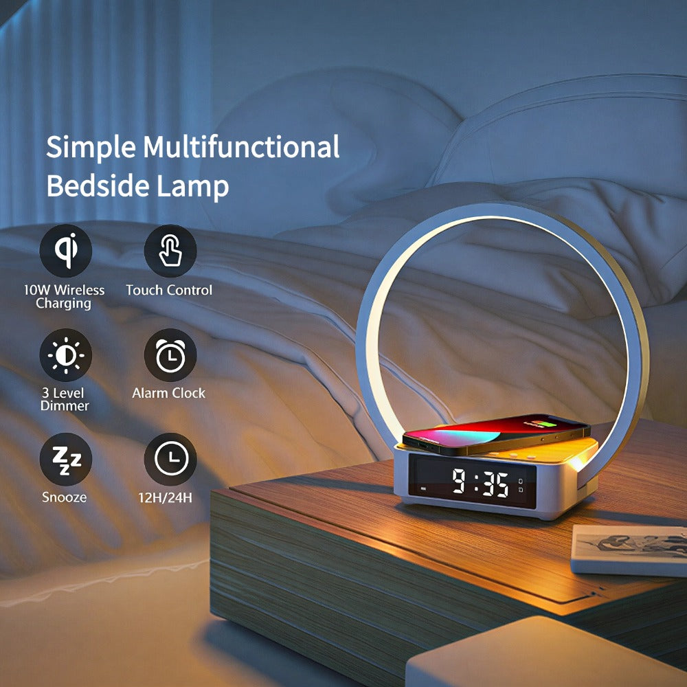 Bedside Lamps with Wireless Charger & USB Port, Bedroom Lamp with Clock, Desk Lamp for Nightstand, Touch Control, Dimmable & 3 Color Modes