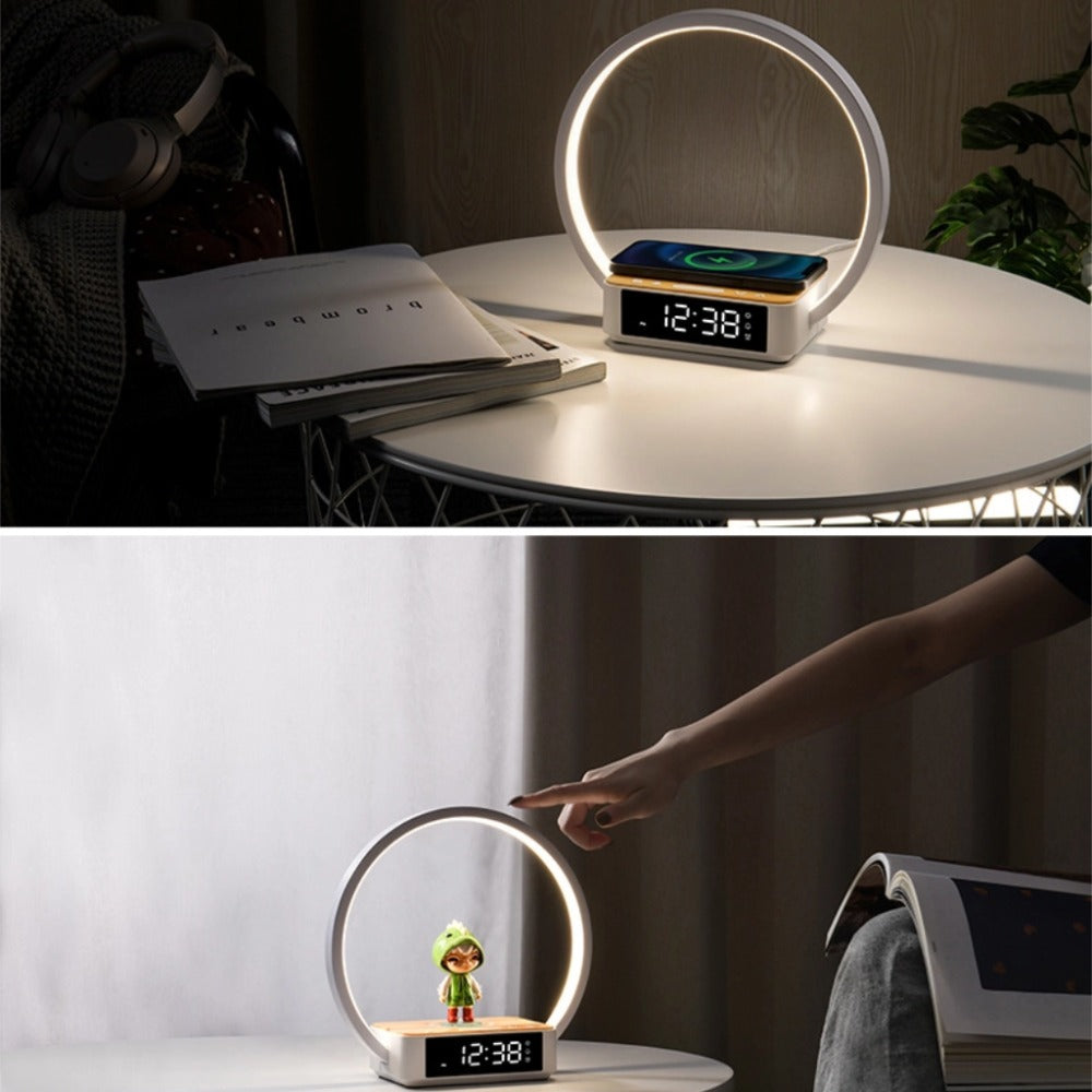 Bedside Lamps with Wireless Charger & USB Port, Bedroom Lamp with Clock, Desk Lamp for Nightstand, Touch Control, Dimmable & 3 Color Modes