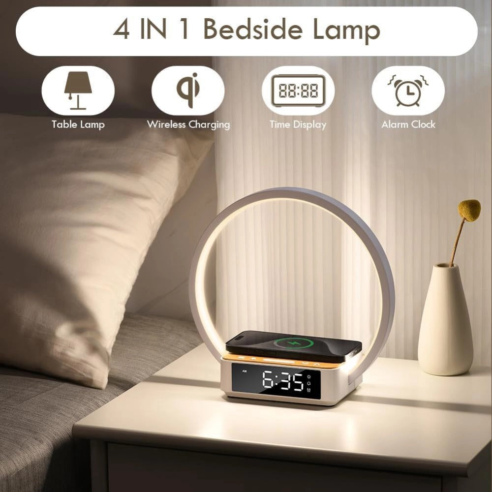 Bedside Lamps with Wireless Charger & USB Port, Bedroom Lamp with Clock, Desk Lamp for Nightstand, Touch Control, Dimmable & 3 Color Modes