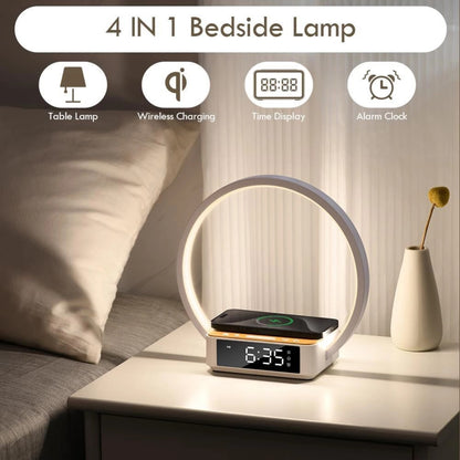 Bedside Lamps with Wireless Charger & USB Port, Bedroom Lamp with Clock, Desk Lamp for Nightstand, Touch Control, Dimmable & 3 Color Modes