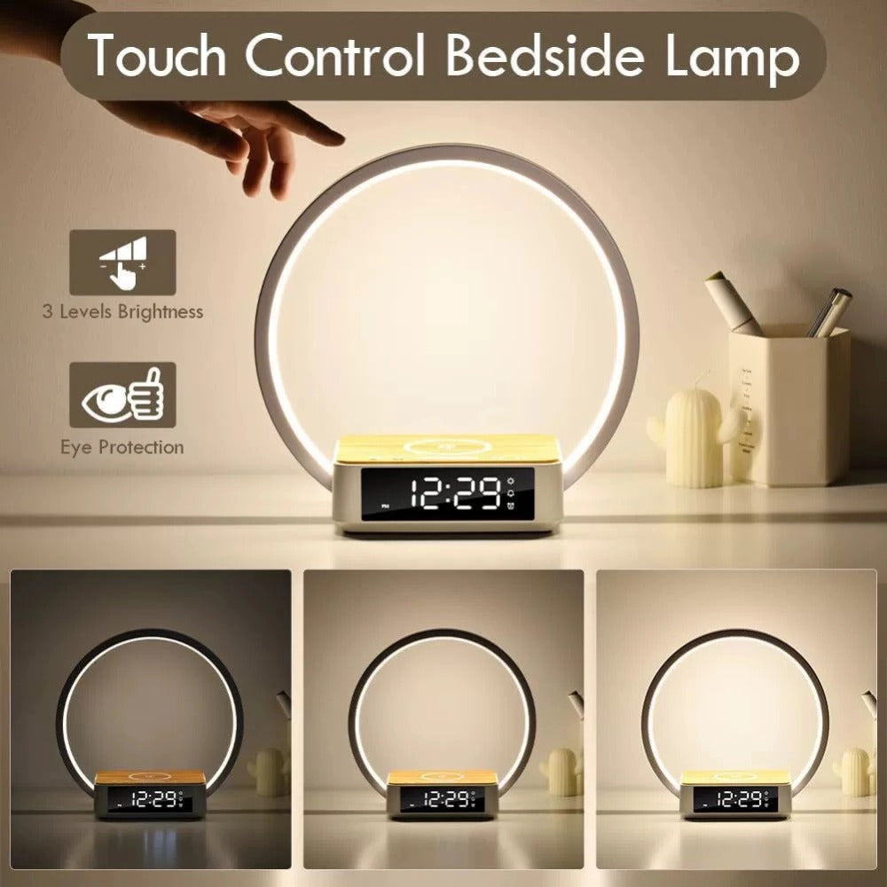 Bedside Lamps with Wireless Charger & USB Port, Bedroom Lamp with Clock, Desk Lamp for Nightstand, Touch Control, Dimmable & 3 Color Modes