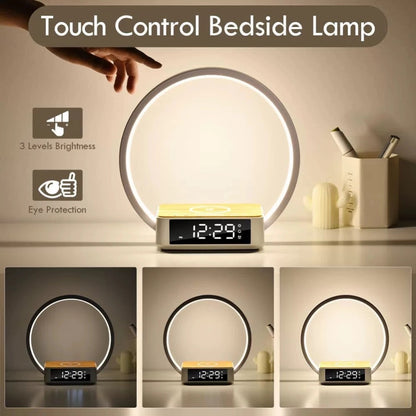 Bedside Lamps with Wireless Charger & USB Port, Bedroom Lamp with Clock, Desk Lamp for Nightstand, Touch Control, Dimmable & 3 Color Modes