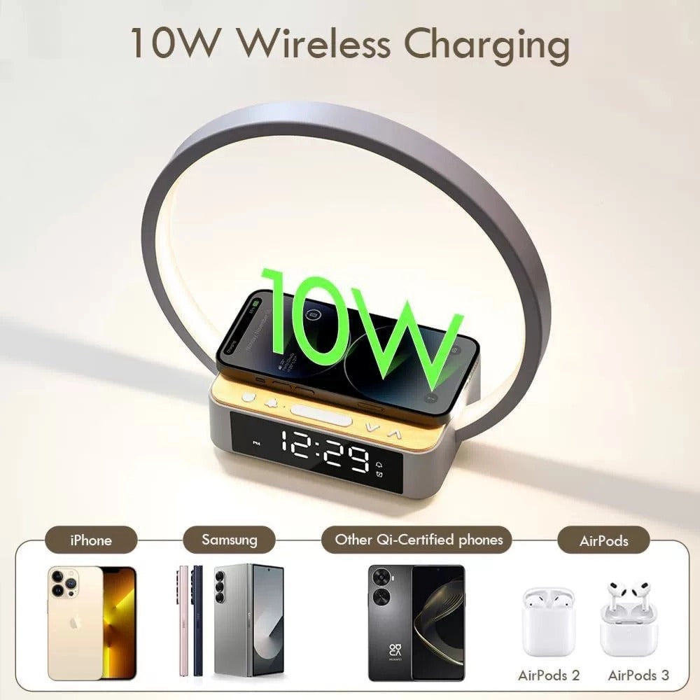 Bedside Lamps with Wireless Charger & USB Port, Bedroom Lamp with Clock, Desk Lamp for Nightstand, Touch Control, Dimmable & 3 Color Modes