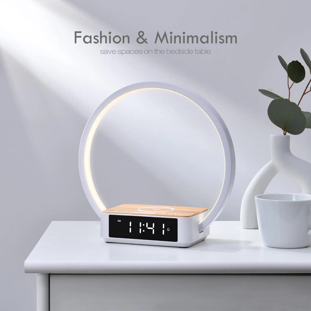 Bedside Lamps with Wireless Charger & USB Port, Bedroom Lamp with Clock, Desk Lamp for Nightstand, Touch Control, Dimmable & 3 Color Modes