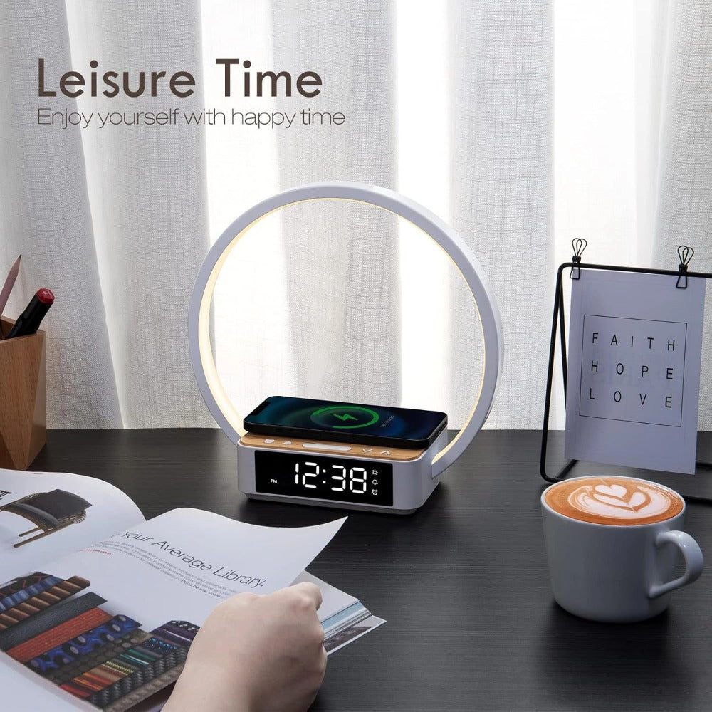 Bedside Lamps with Wireless Charger & USB Port, Bedroom Lamp with Clock, Desk Lamp for Nightstand, Touch Control, Dimmable & 3 Color Modes