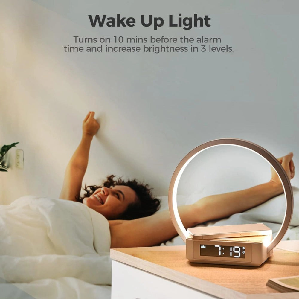 Bedside Lamps with Wireless Charger & USB Port, Bedroom Lamp with Clock, Desk Lamp for Nightstand, Touch Control, Dimmable & 3 Color Modes