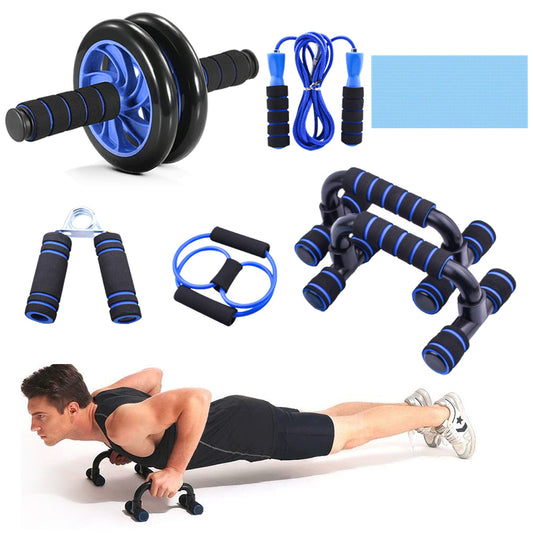 7-in-1 AB Wheel Roller Kit with Push Up brackets Skipping Rope Hand Wrist Developer and Ab roller for Home Workout