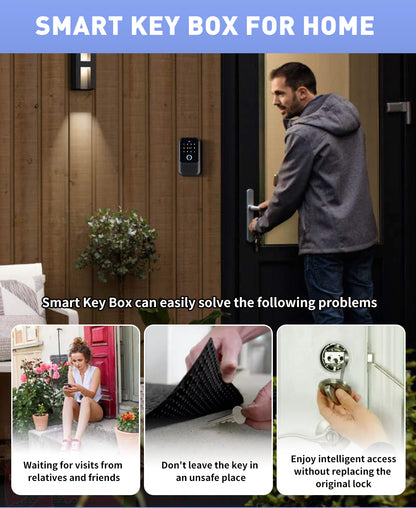 Waterproof Smart key lock box 5-in-1 Key Lock Box with APP Control, Fingerprint Recognize & Multiple Code Types, Outside Wall Mounted & Door Hanging, Key Lockbox for House Key