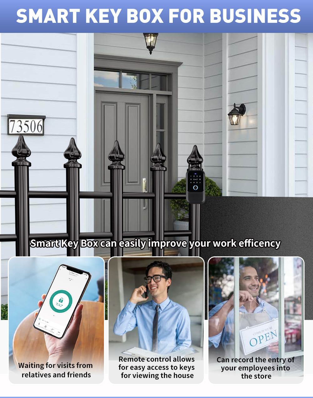 Waterproof Smart key lock box 5-in-1 Key Lock Box with APP Control, Fingerprint Recognize & Multiple Code Types, Outside Wall Mounted & Door Hanging, Key Lockbox for House Key