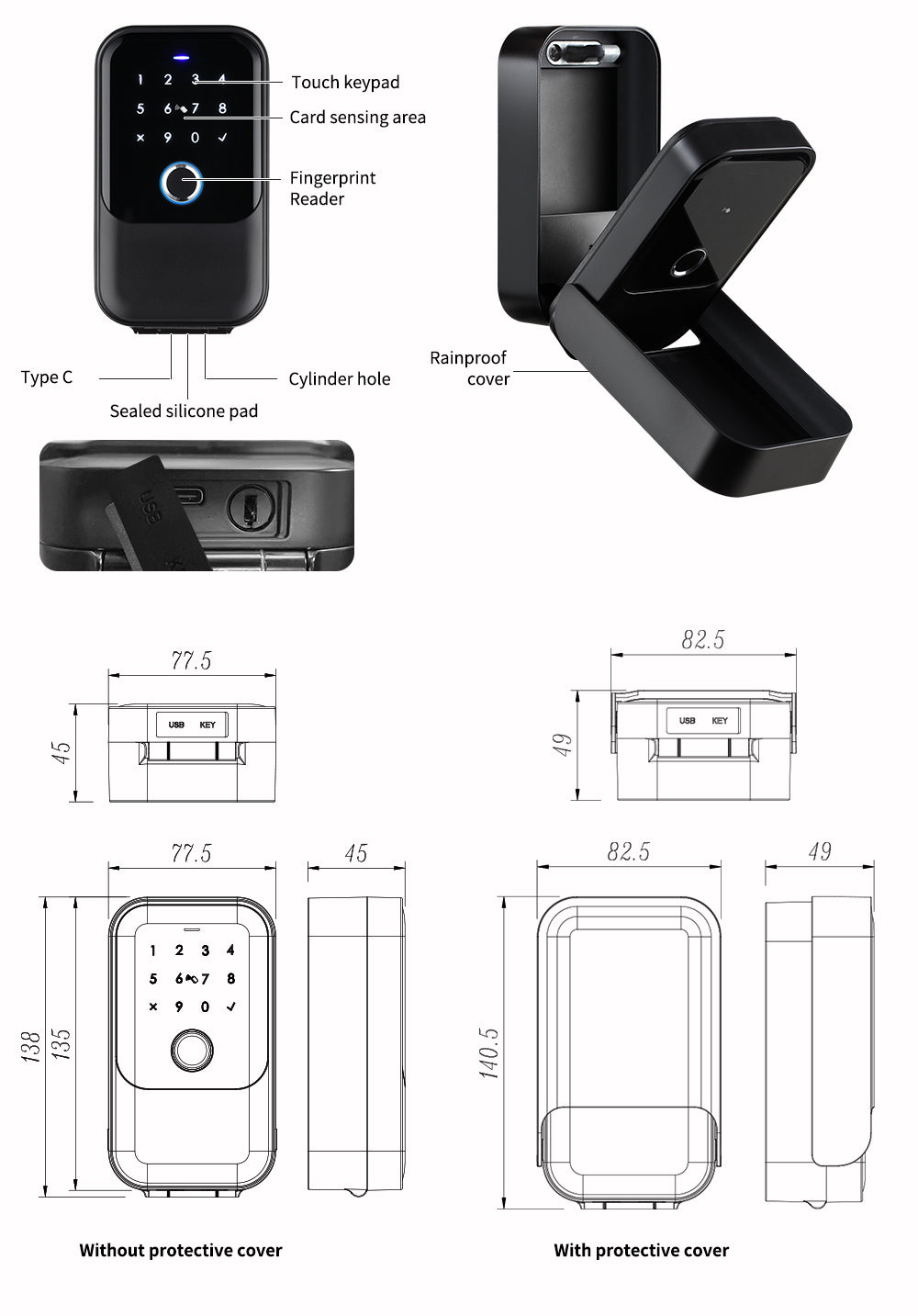 Waterproof Smart key lock box 5-in-1 Key Lock Box with APP Control, Fingerprint Recognize & Multiple Code Types, Outside Wall Mounted & Door Hanging, Key Lockbox for House Key