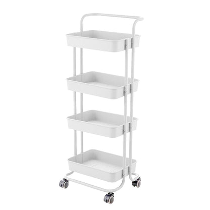 4 Tier Trolley Cart Utility Rolling Storage Rack with Locking Wheels AU | Organizer Rack with Handle Multi-Purpose Organizer Shelf, for Office Bathroom Kitchen