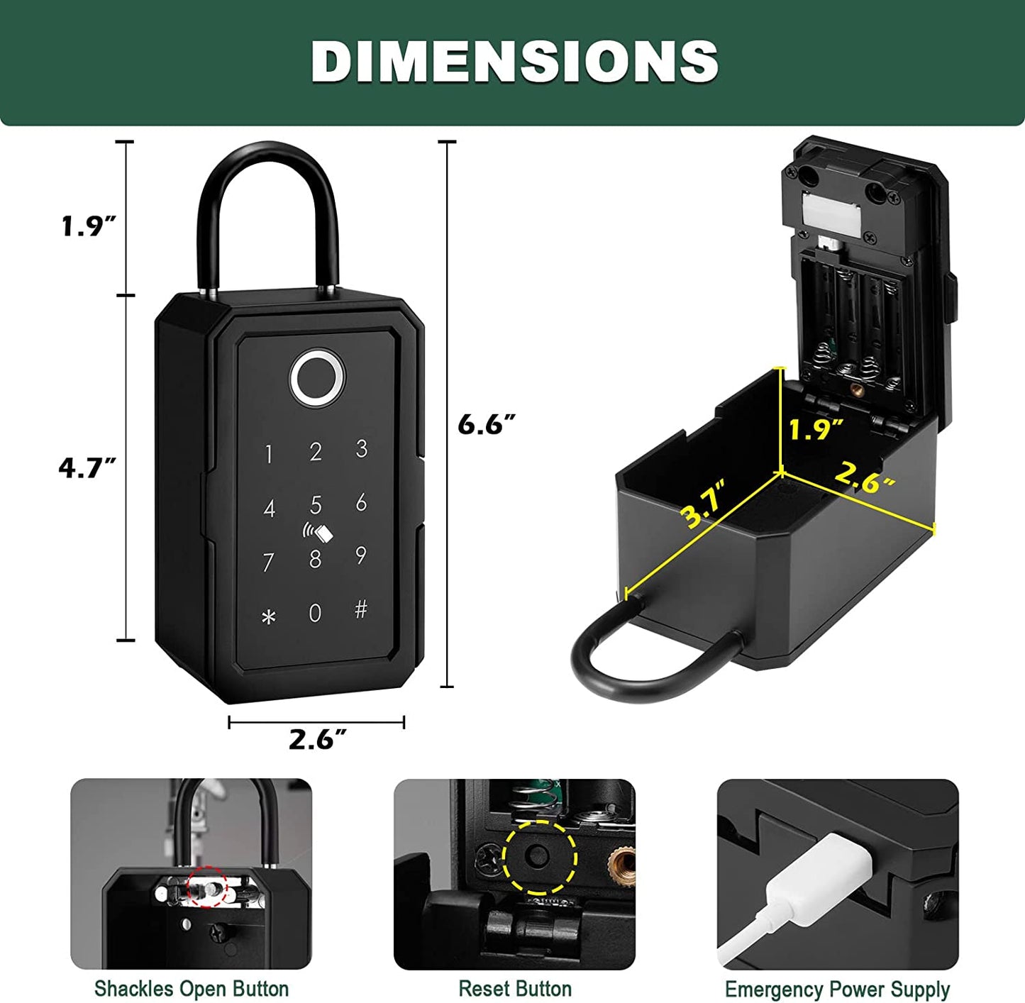 Waterproof Smart key lock box 4-in-1 Key Lock Box with APP Control, Fingerprint Recognize & Multiple Code Types, Outside Wall Mounted & Door Hanging, Key Lockbox for House Key