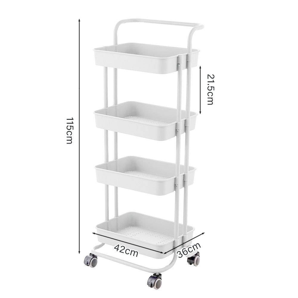 4 Tier Trolley Cart Utility Rolling Storage Rack with Locking Wheels AU | Organizer Rack with Handle Multi-Purpose Organizer Shelf, for Office Bathroom Kitchen