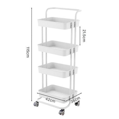 4 Tier Trolley Cart Utility Rolling Storage Rack with Locking Wheels AU | Organizer Rack with Handle Multi-Purpose Organizer Shelf, for Office Bathroom Kitchen