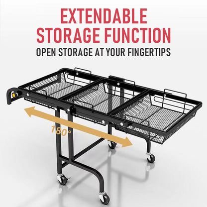 3 Tier Trolley Cart Foldable Home Storage Rack with Brake Wheels|Removable Spice Rack Kitchen Organizer with Handle Pantry Organizer Mesh Shelf. Kids' Room Coffee Bar Bedroom Accessories