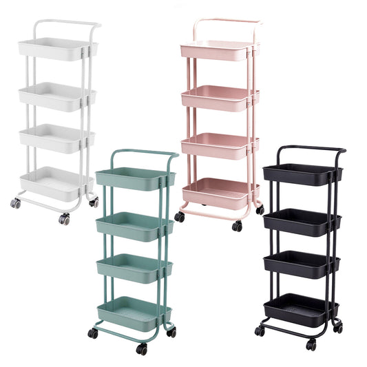 4 Tier Trolley Cart Utility Rolling Storage Rack with Locking Wheels AU | Organizer Rack with Handle Multi-Purpose Organizer Shelf, for Office Bathroom Kitchen