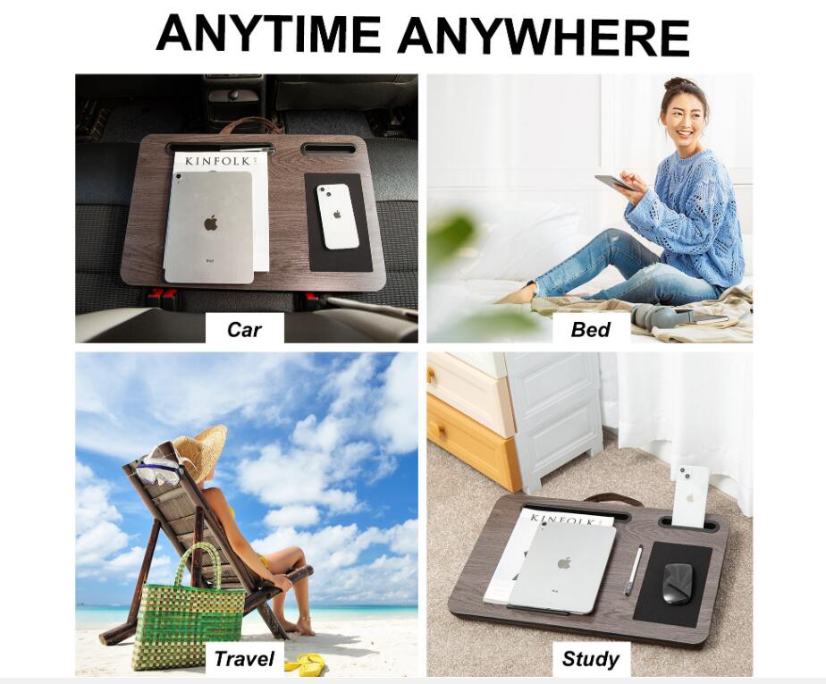 Multifunction laptop stand for desk Home Bed Sofa Lapdesk LapGear Fits up to 17" laptop desk-Built in mouse pad for notebook, Macbook, tablet- laptop table with tablet, pen & phone holder(Wood Grain)